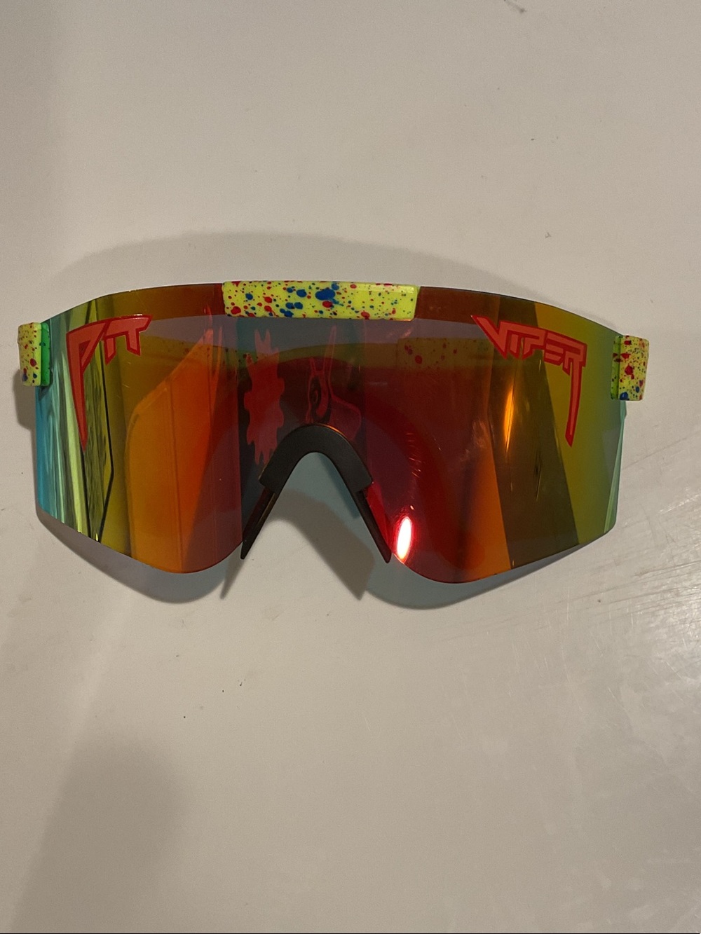 Pit Viper Kids Sunglasses Neon Yellow Speckle Frame with Red Mirrored Lens